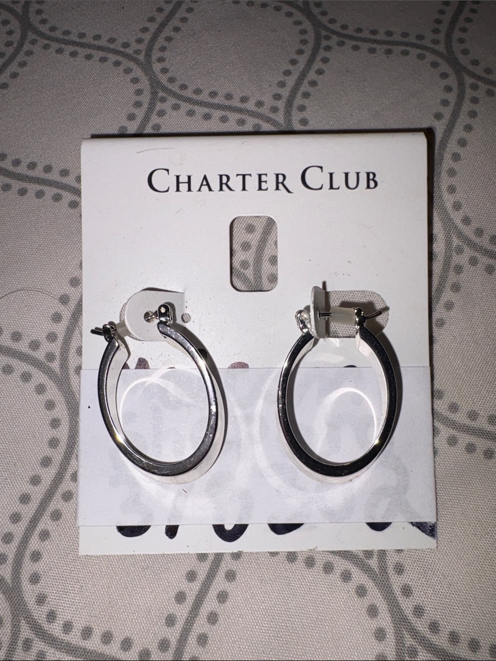 Charter Club Shiny Silver Oval Hoop Earrings